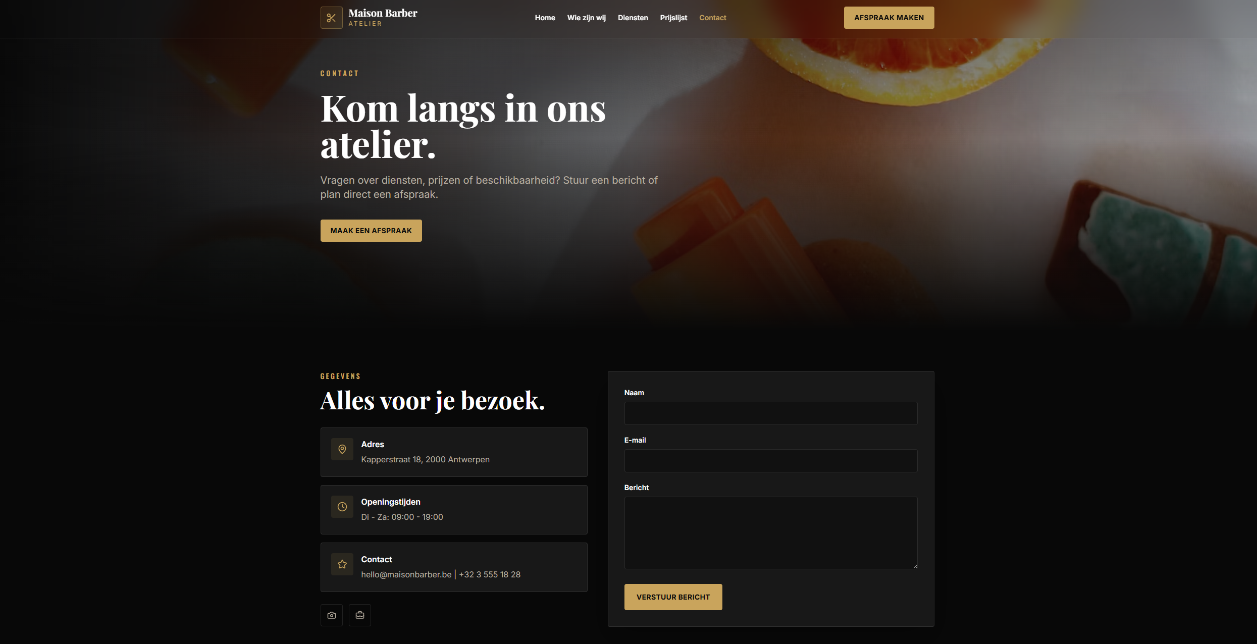 Barbershop website contactpagina